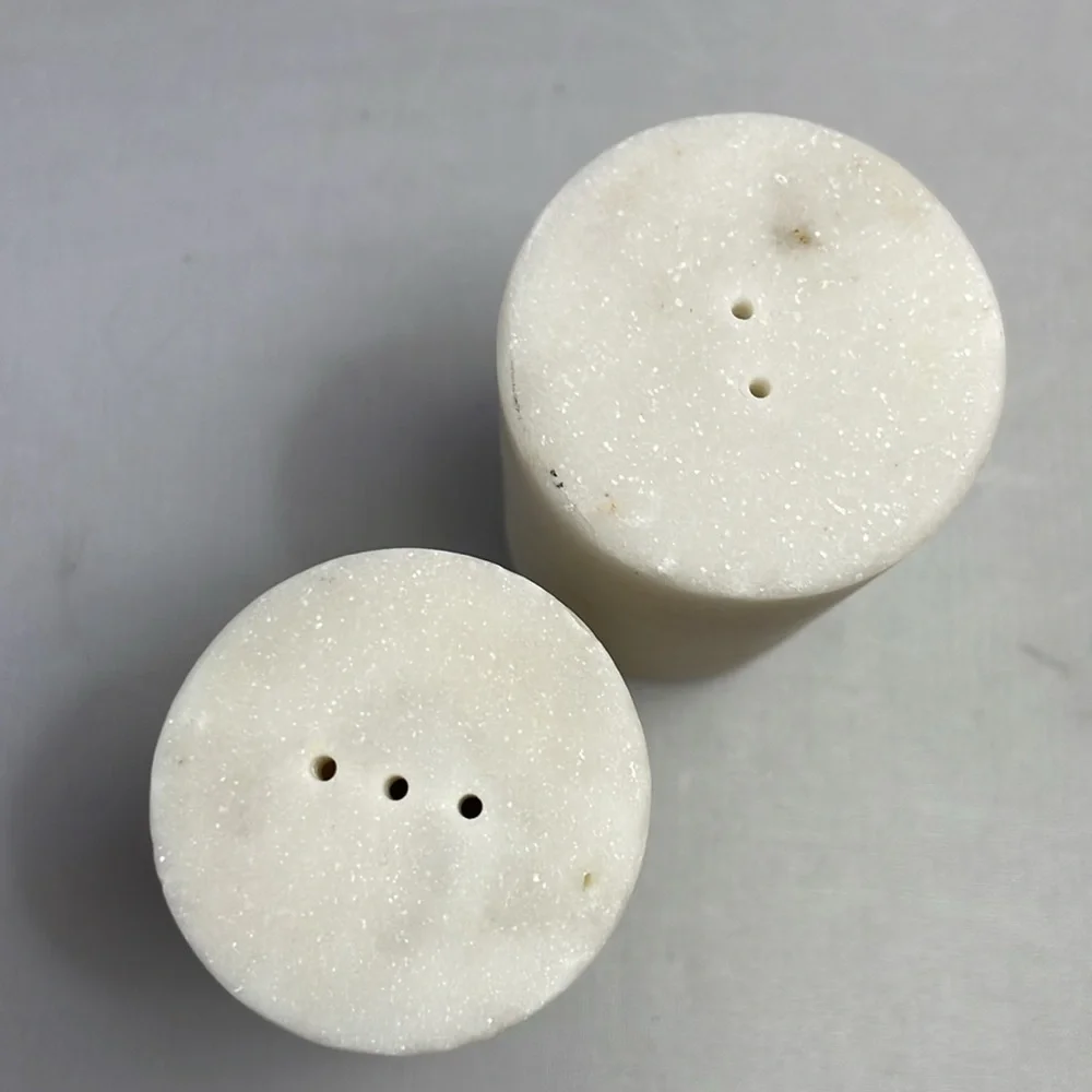 Pair Vintage White‎ Marble Salt & Pepper Shakers